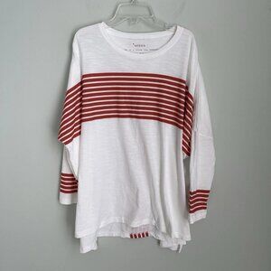 MerSea White Red Stripe Catalina Slub Tee Dolman Sleeve Side Slits